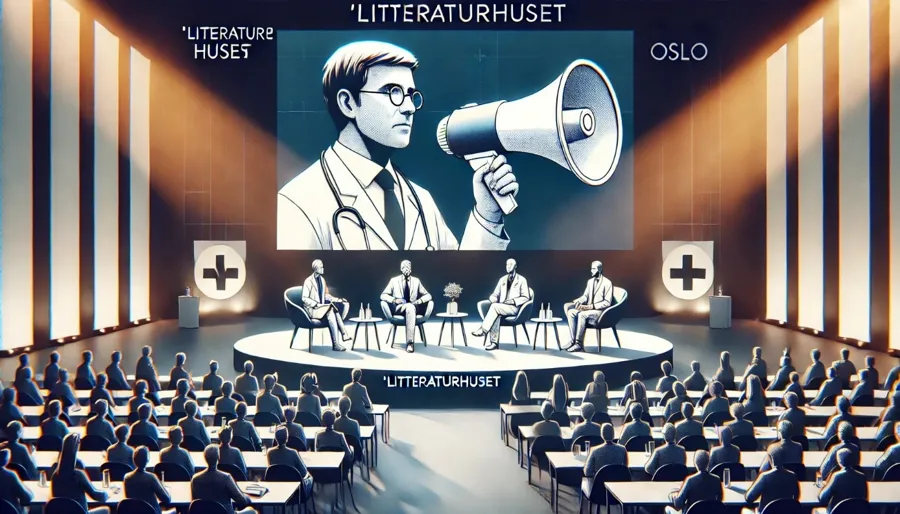 Illustrasjon av debatt på Litteraturhuset i Oslo.