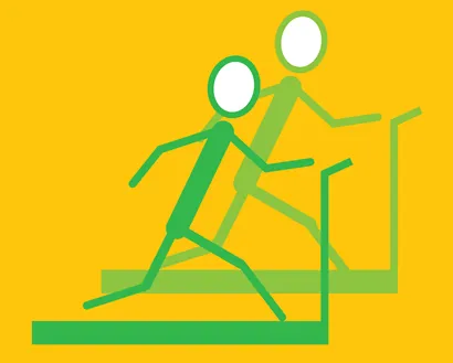 Tegning som illustrerer to mennesker som løper på tredemølle