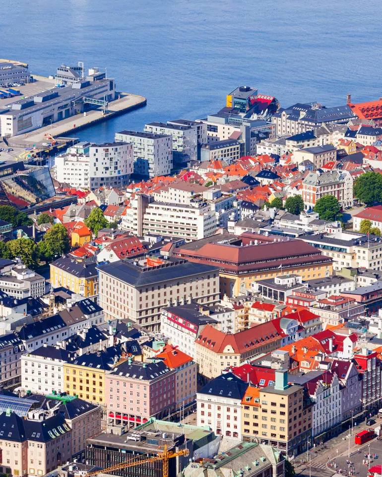 Flyfoto av Bergen sentrum