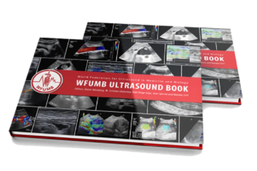 Bilde av to eksemplarer av boken WFUMB ultrasound book. Foto