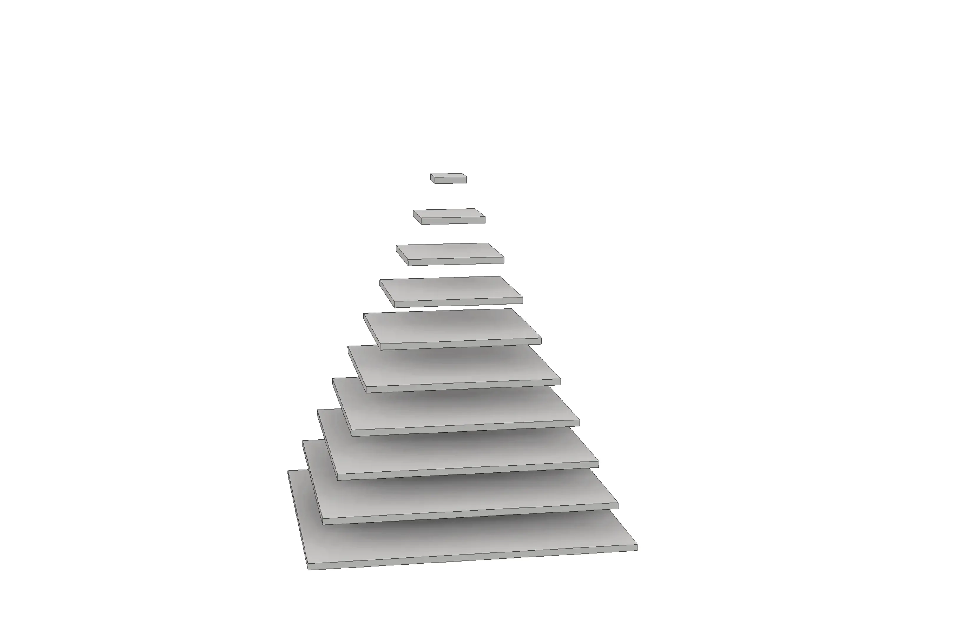 3D modell, rektangulære plater blir pyramide. Grafisk illustrasjon.