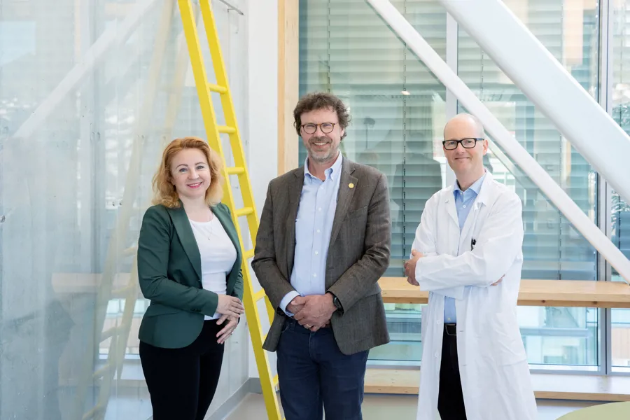 Gruppebilde ledergruppen til det nye diabetessenteret: Valeriya Lyssenko, Pål R. Njølstad og Gunnar Melgren. Foto