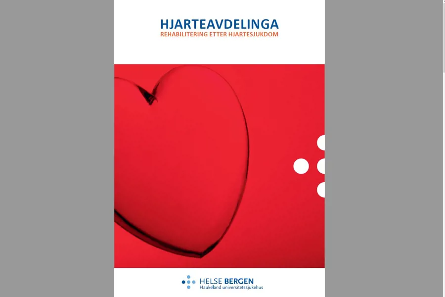 forsiden på brosyren om kurset i hjerterehabilitering. hjerte og logo. 