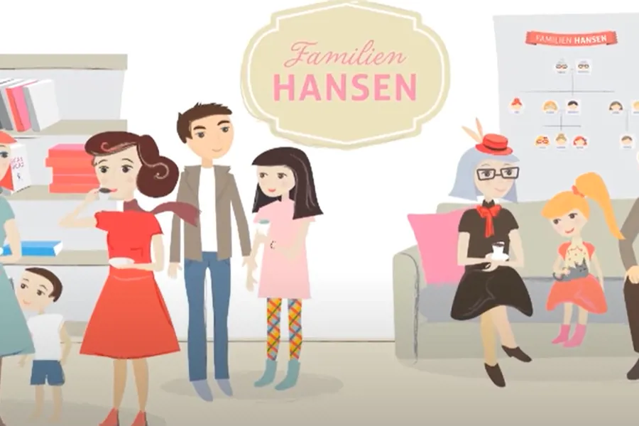 Skjermbilde fra video - familien Hansen. Grafikk/animasjon
