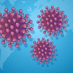 Tre koronavirus og verdenskart. Illustrasjon